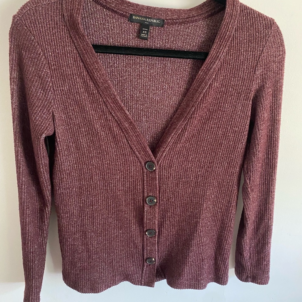 Banana Republic Maroon Knit Cardigan Sweater‎